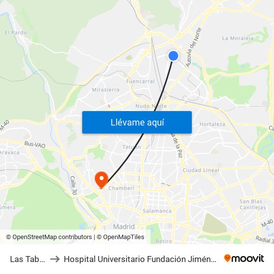 Las Tablas to Hospital Universitario Fundación Jiménez Díaz map