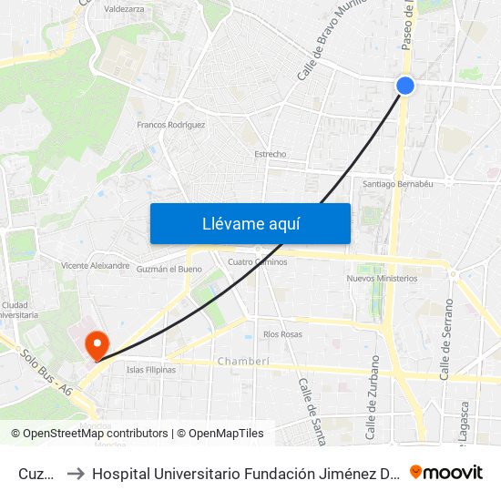 Cuzco to Hospital Universitario Fundación Jiménez Díaz map