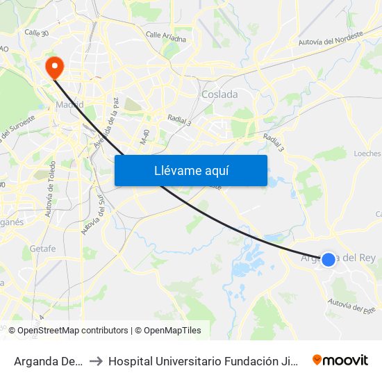 Arganda Del Rey to Hospital Universitario Fundación Jiménez Díaz map