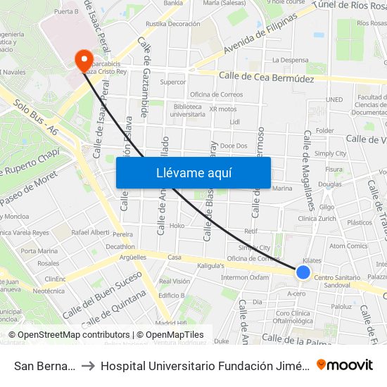 San Bernardo to Hospital Universitario Fundación Jiménez Díaz map