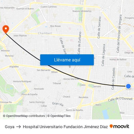 Goya to Hospital Universitario Fundación Jiménez Díaz map