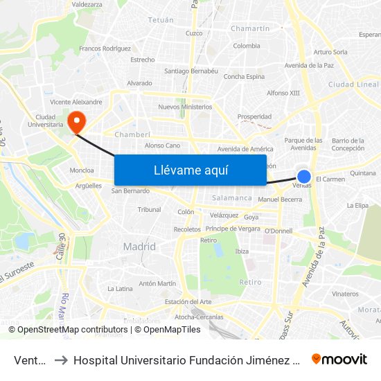 Ventas to Hospital Universitario Fundación Jiménez Díaz map