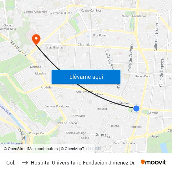 Colón to Hospital Universitario Fundación Jiménez Díaz map