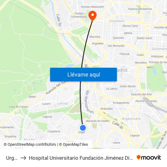 Urgel to Hospital Universitario Fundación Jiménez Díaz map