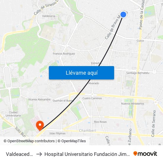 Valdeacederas to Hospital Universitario Fundación Jiménez Díaz map