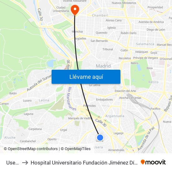 Usera to Hospital Universitario Fundación Jiménez Díaz map