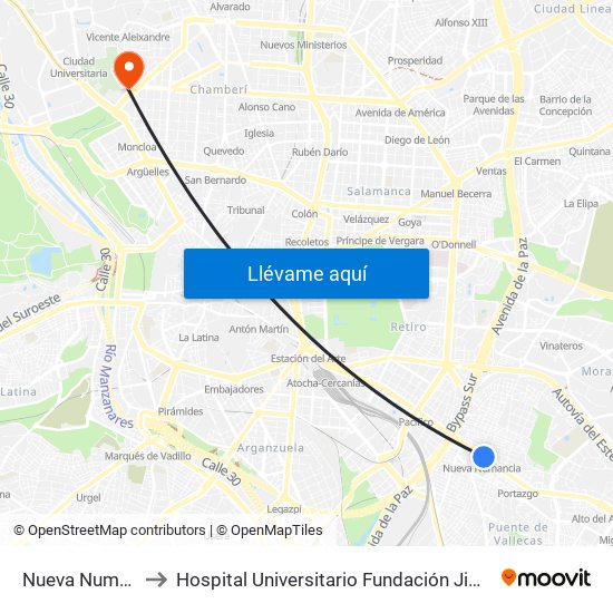 Nueva Numancia to Hospital Universitario Fundación Jiménez Díaz map