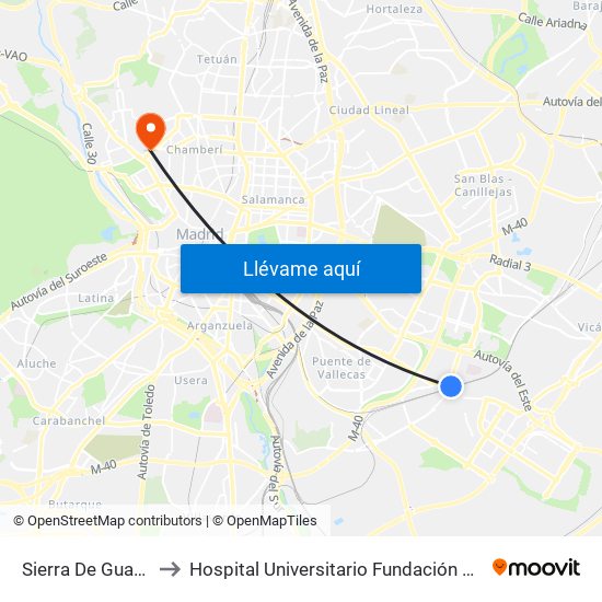 Sierra De Guadalupe to Hospital Universitario Fundación Jiménez Díaz map
