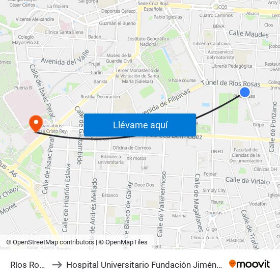 Ríos Rosas to Hospital Universitario Fundación Jiménez Díaz map