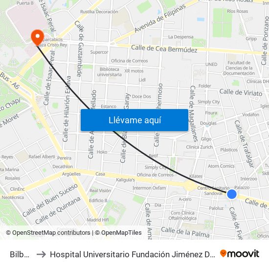Bilbao to Hospital Universitario Fundación Jiménez Díaz map