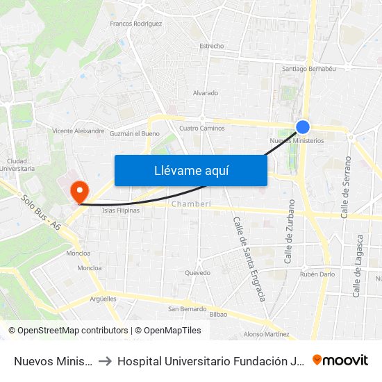 Nuevos Ministerios to Hospital Universitario Fundación Jiménez Díaz map