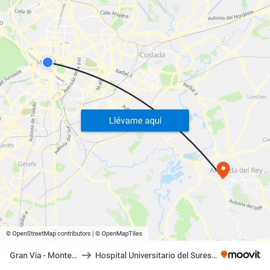 Gran Vía - Montera to Hospital Universitario del Sureste map