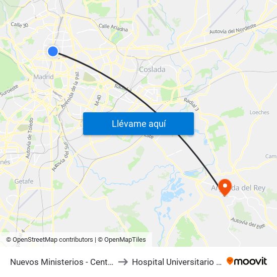 Nuevos Ministerios - Centro Comercial to Hospital Universitario del Sureste map