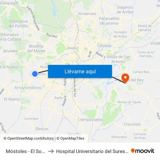 Móstoles - El Soto to Hospital Universitario del Sureste map