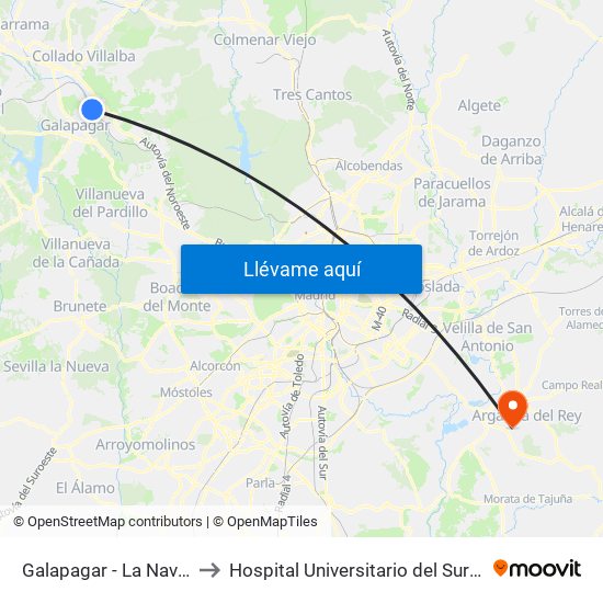 Galapagar - La Navata to Hospital Universitario del Sureste map