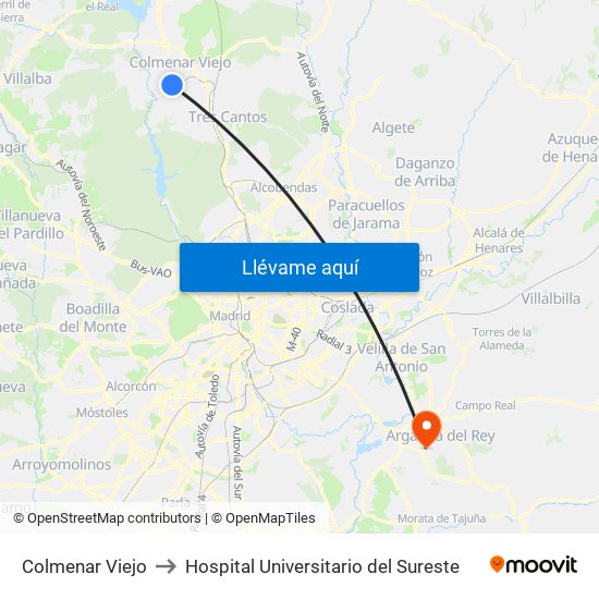 Colmenar Viejo to Hospital Universitario del Sureste map
