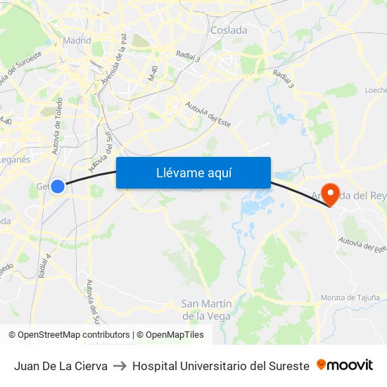 Juan De La Cierva to Hospital Universitario del Sureste map