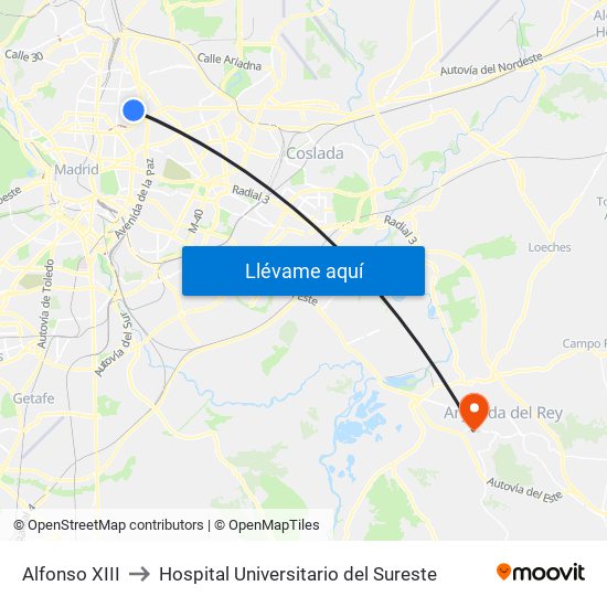 Alfonso XIII to Hospital Universitario del Sureste map