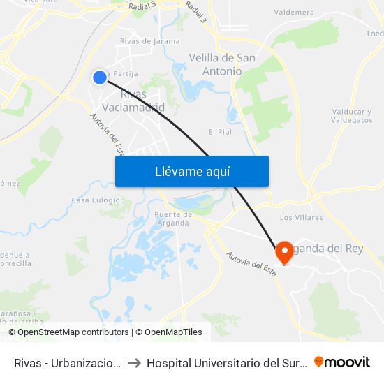 Rivas - Urbanizaciones to Hospital Universitario del Sureste map