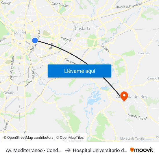 Av. Mediterráneo - Conde De Casal to Hospital Universitario del Sureste map