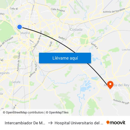 Intercambiador De Moncloa to Hospital Universitario del Sureste map