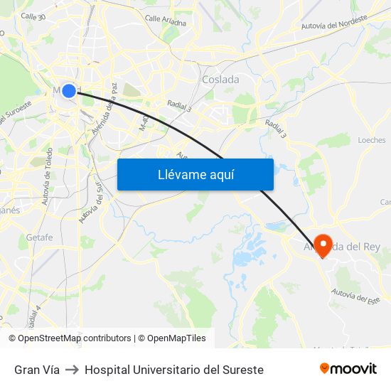 Gran Vía to Hospital Universitario del Sureste map