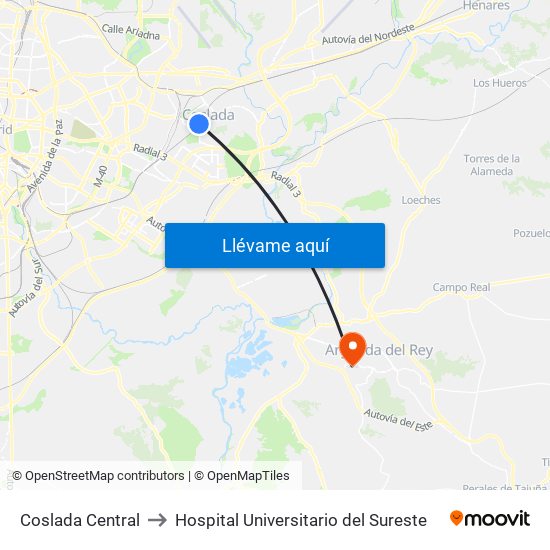 Coslada Central to Hospital Universitario del Sureste map