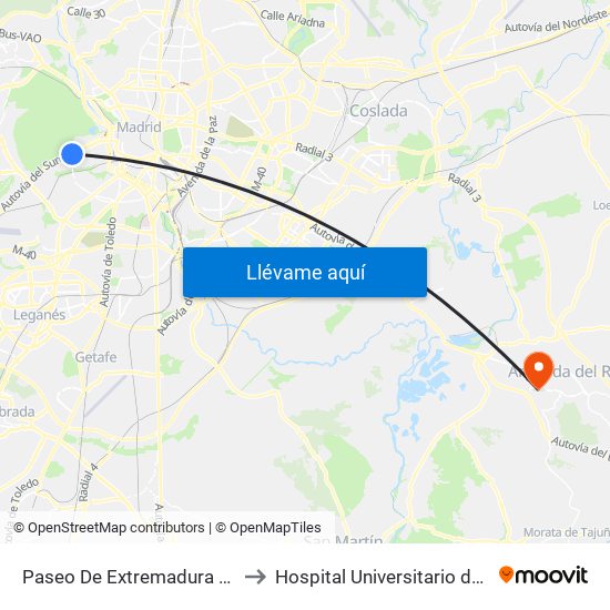 Paseo De Extremadura - El Greco to Hospital Universitario del Sureste map
