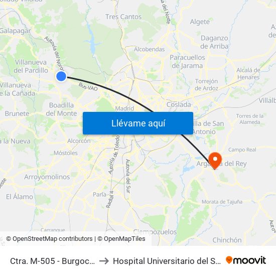 Ctra. M-505 - Burgocentro to Hospital Universitario del Sureste map