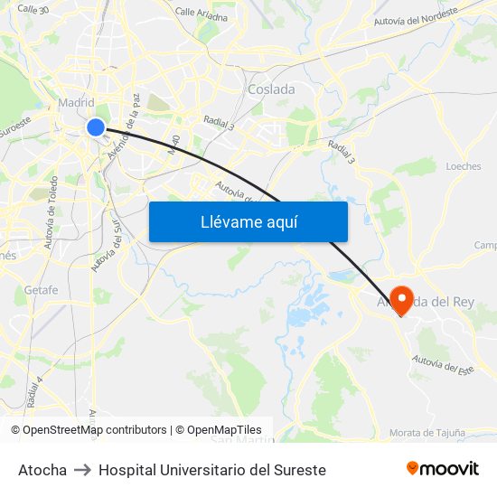 Atocha to Hospital Universitario del Sureste map
