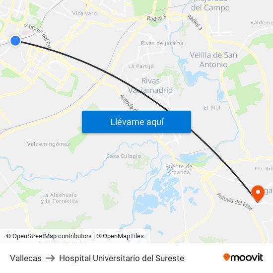 Vallecas to Hospital Universitario del Sureste map