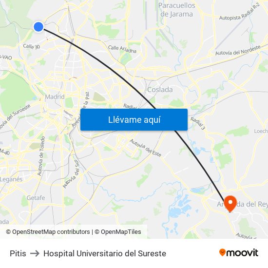 Pitis to Hospital Universitario del Sureste map