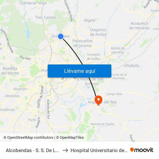 Alcobendas - S. S. De Los Reyes to Hospital Universitario del Sureste map