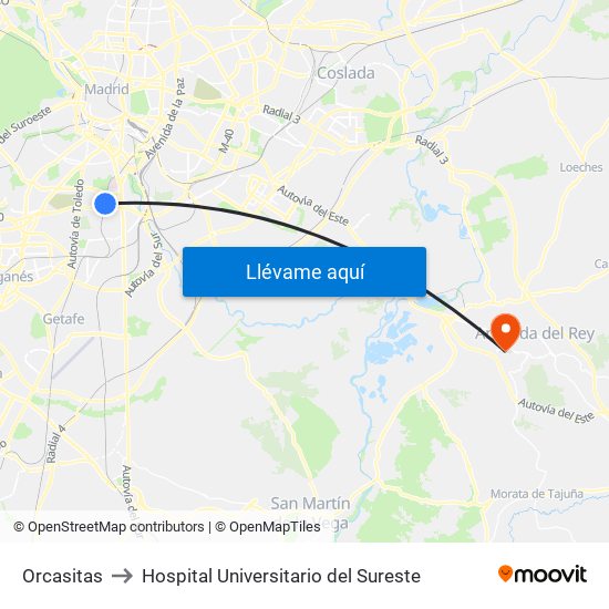 Orcasitas to Hospital Universitario del Sureste map