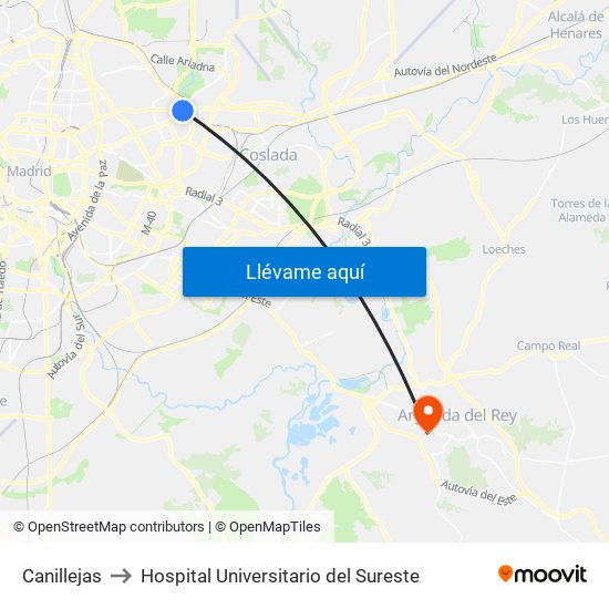 Canillejas to Hospital Universitario del Sureste map