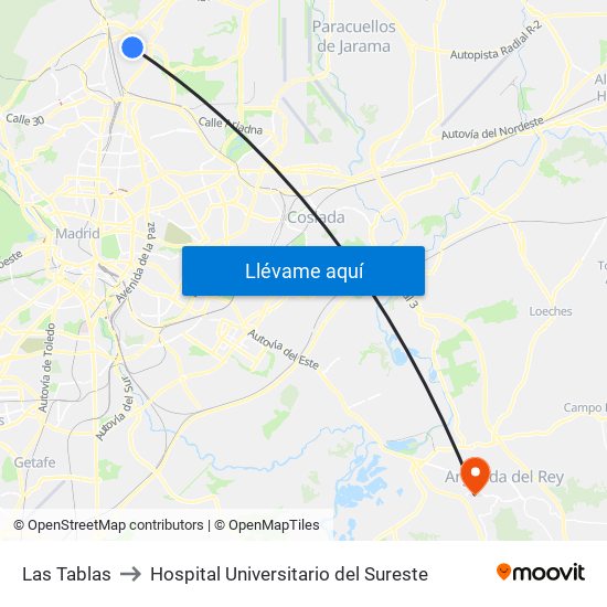 Las Tablas to Hospital Universitario del Sureste map