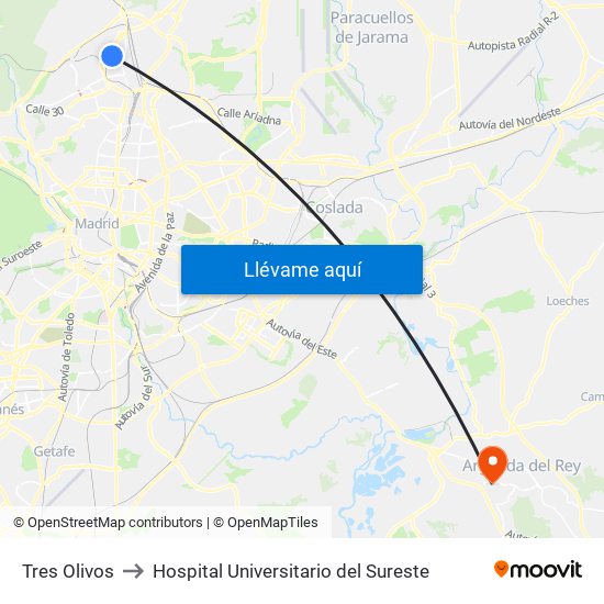 Tres Olivos to Hospital Universitario del Sureste map