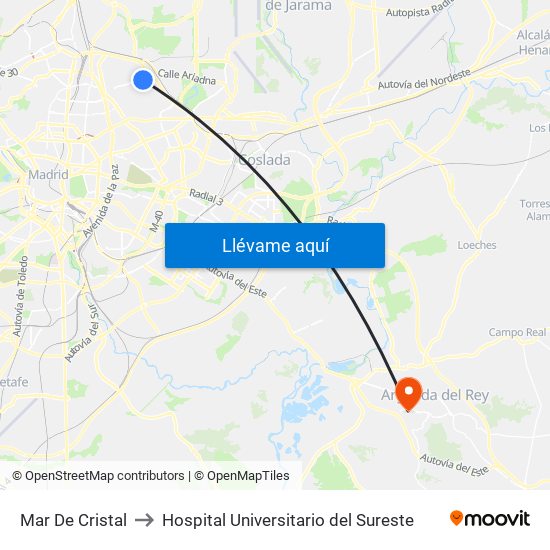 Mar De Cristal to Hospital Universitario del Sureste map