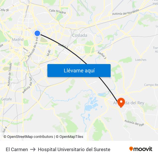 El Carmen to Hospital Universitario del Sureste map