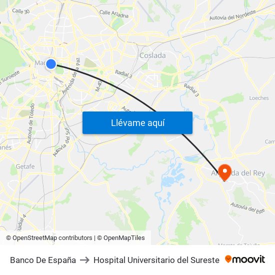 Banco De España to Hospital Universitario del Sureste map