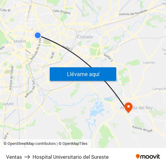Ventas to Hospital Universitario del Sureste map