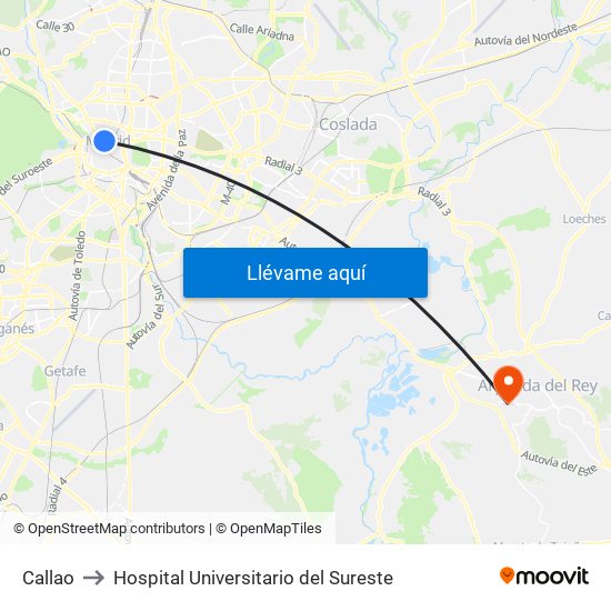 Callao to Hospital Universitario del Sureste map