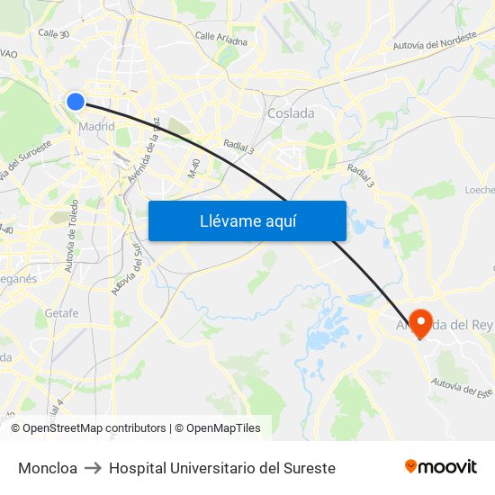 Moncloa to Hospital Universitario del Sureste map