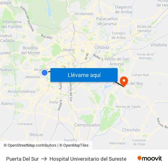 Puerta Del Sur to Hospital Universitario del Sureste map