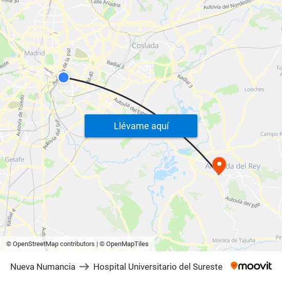 Nueva Numancia to Hospital Universitario del Sureste map