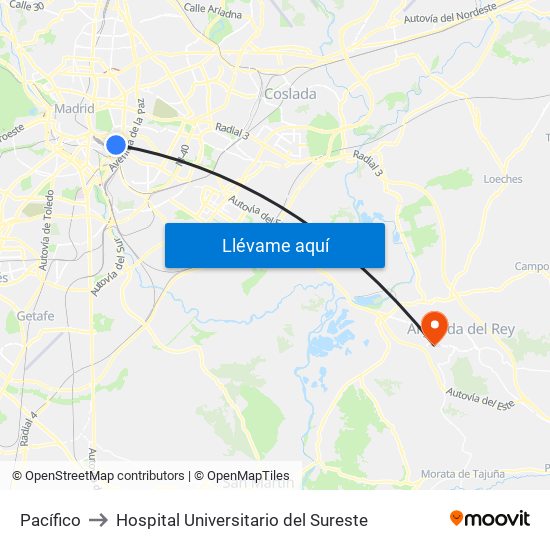 Pacífico to Hospital Universitario del Sureste map