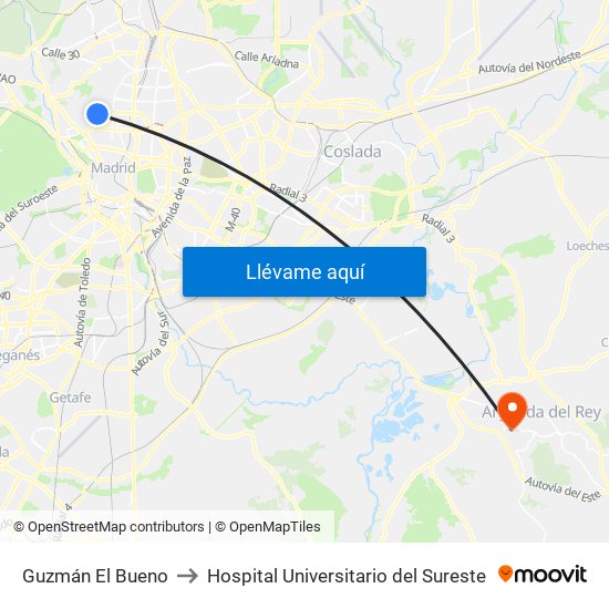 Guzmán El Bueno to Hospital Universitario del Sureste map
