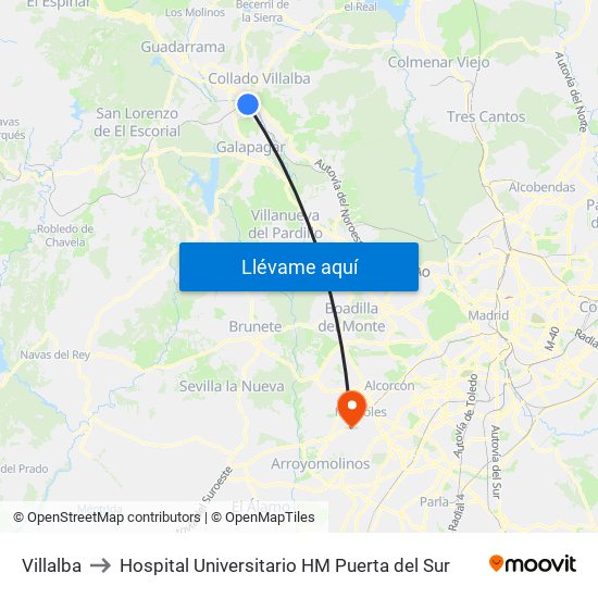 Villalba to Hospital Universitario HM Puerta del Sur map