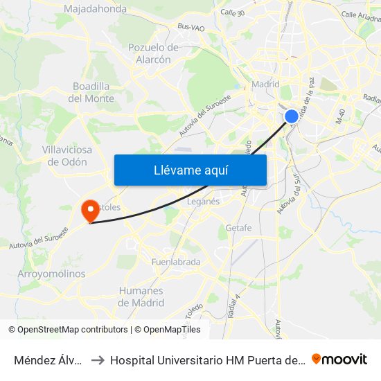 Méndez Álvaro to Hospital Universitario HM Puerta del Sur map