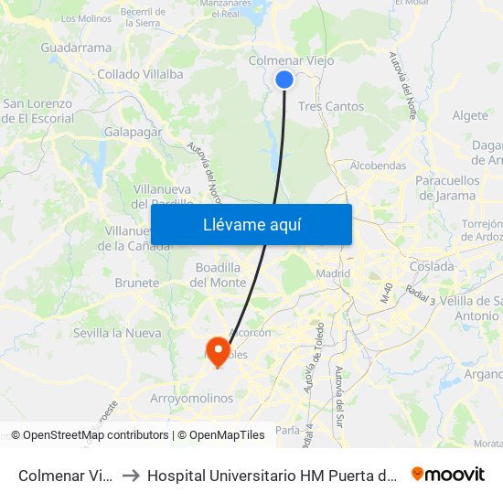 Colmenar Viejo to Hospital Universitario HM Puerta del Sur map